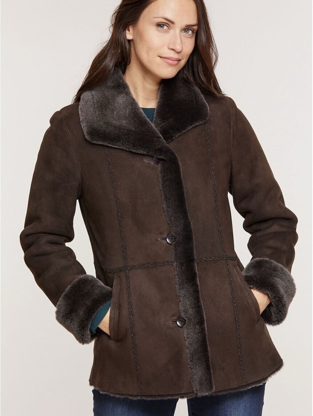 Overland Jesslyn Brown Briesa Shearling Sheepskin Coat $995 Medium